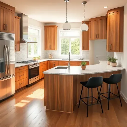 Newly remodeled kitchen in Pasadena, MD with modern cabinetry, granite countertops, stainless steel appliances, and warm lighting.
