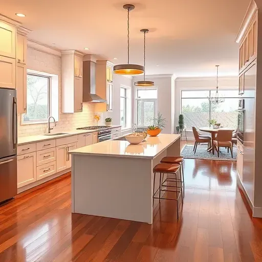 Remodeled Highland MD kitchen with white cabinetry, quartz countertops, stainless-steel appliances, and hardwood floors