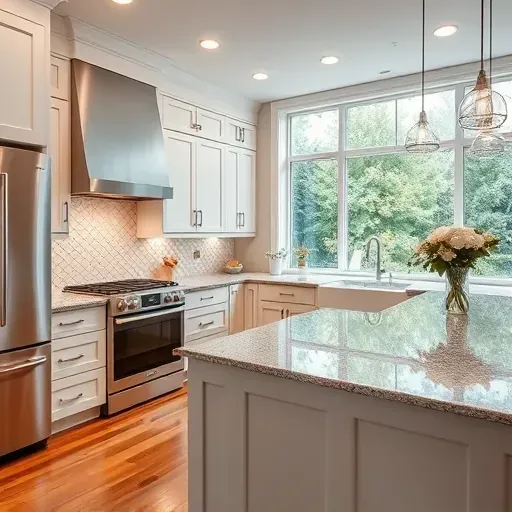 Modern kitchen remodel in Derwood MD featuring polished granite countertops, elegant cabinetry, and natural light.