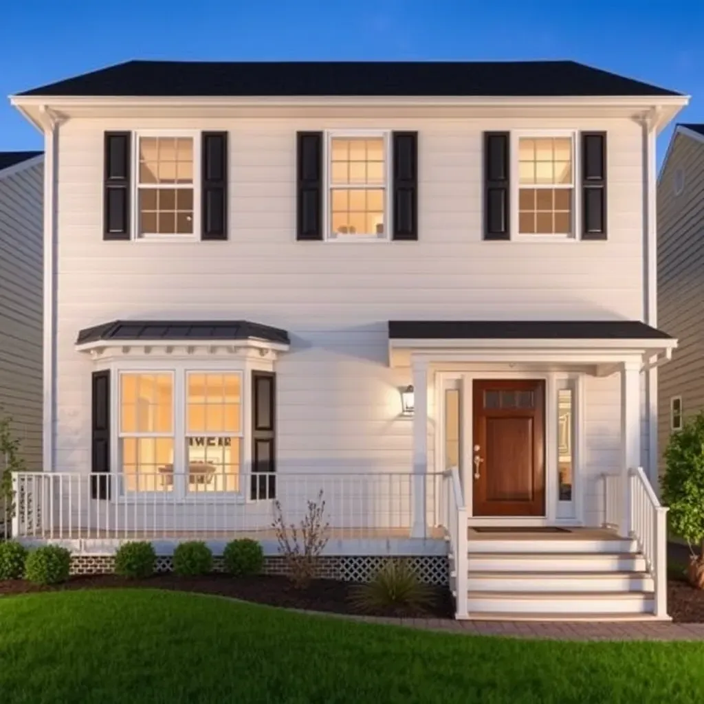 A detailed, realistic depiction of home additions in Pasadena, MD showcasing modern architecture and lush landscaping.