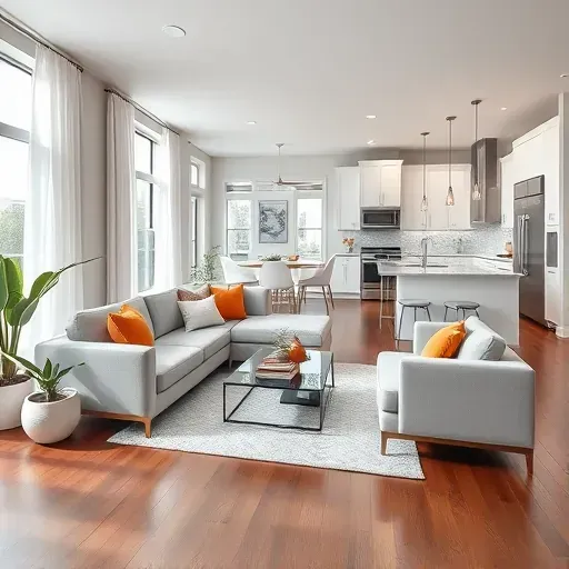 Beautifully renovated open concept living space in Welcome MD with modern furniture, natural light, and chic decor.