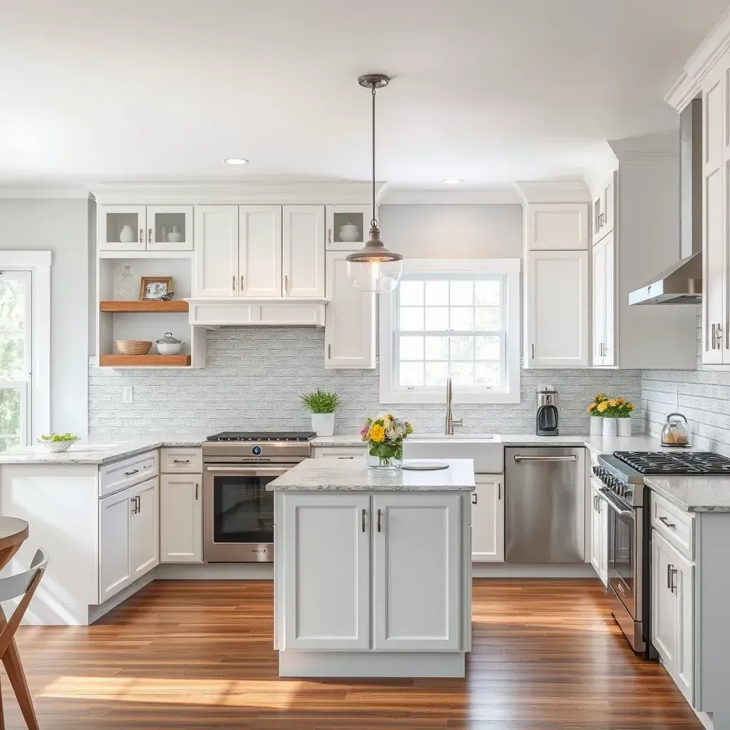 Remodeled Gaithersburg, MD kitchen with white marble counters, wooden cabinets, stainless appliances, and large windows.