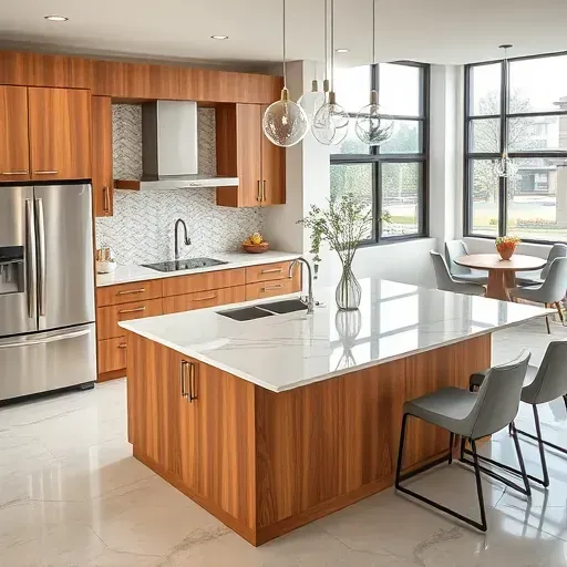 Flawlessly renovated Pasadena kitchen with quartz counters, custom cabinetry, and stylish pendant lighting.