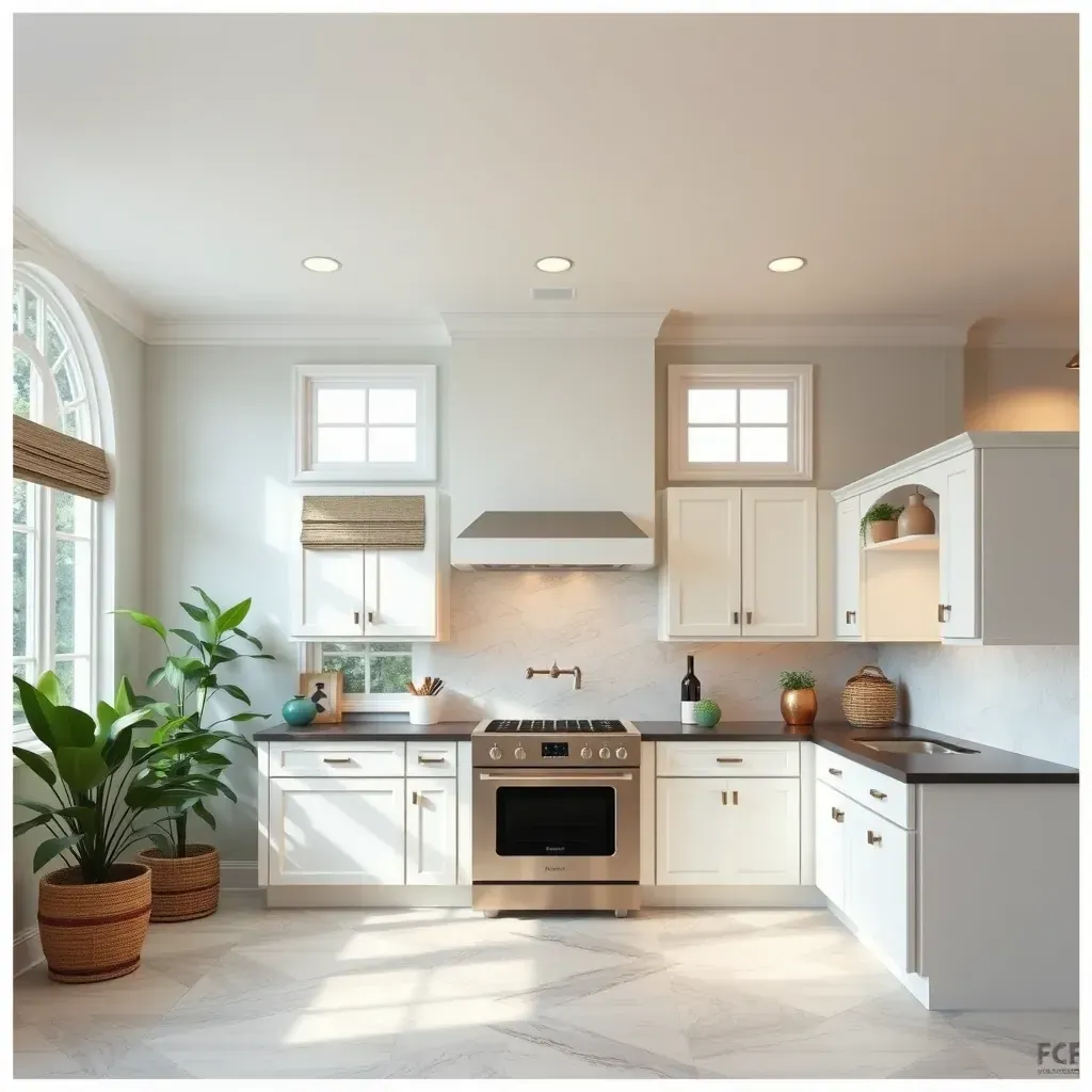 Home remodeling in Silver Spring, MD: renovated living room with exposed beams, new kitchen cabinetry, and renovation tools.