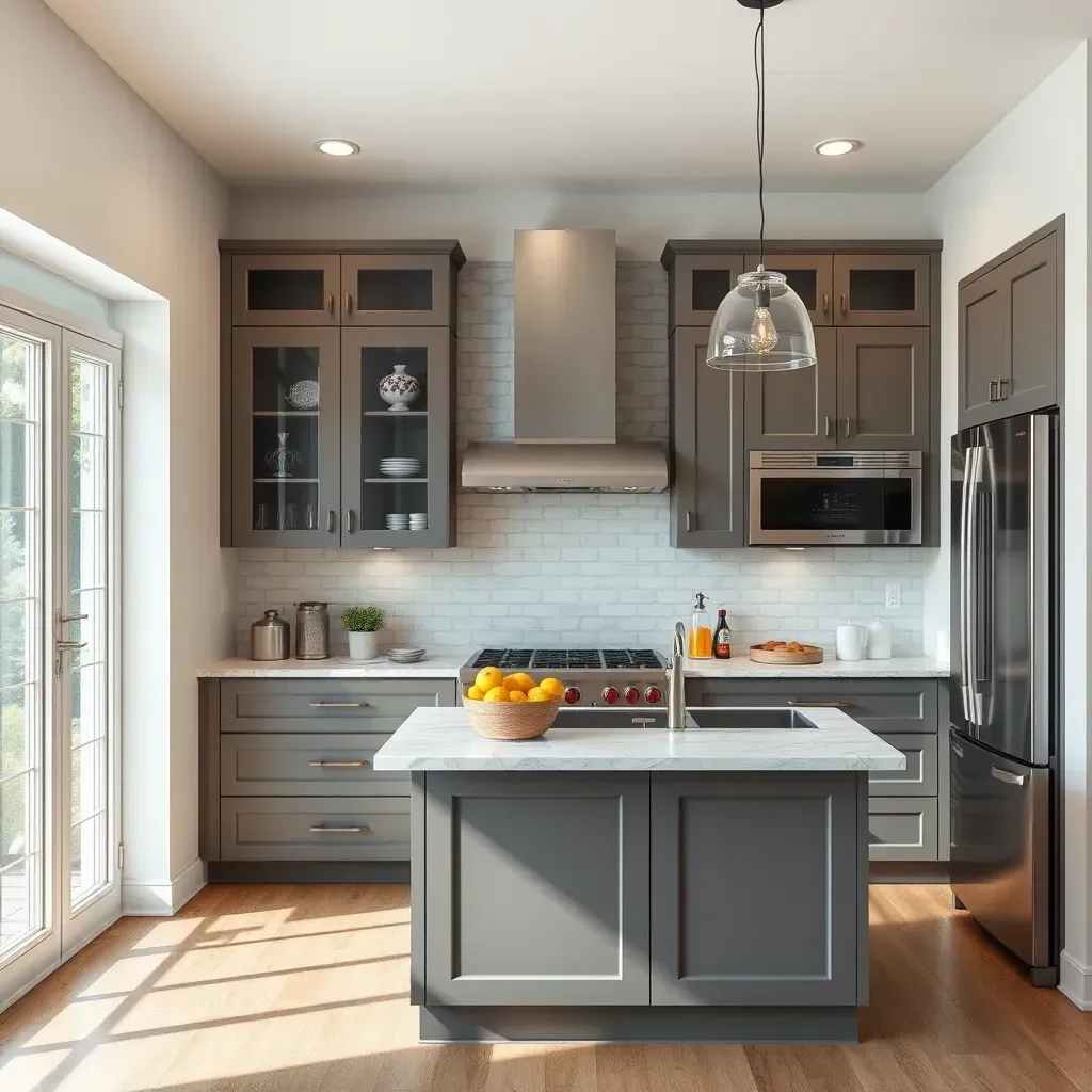 Modern kitchen in Derwood MD with sleek cabinetry, quartz countertops, large island, stainless steel appliances, and abundant natural light.
