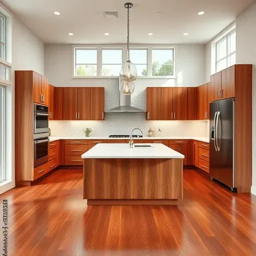 Modern kitchen remodeling in Clarksville MD with sleek quartz countertops hardwood cabinets stainless steel appliances and natural light