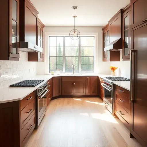 Modern kitchen remodel in Accokeek MD featuring dark wood cabinetry, quartz countertops, and stainless steel appliances.