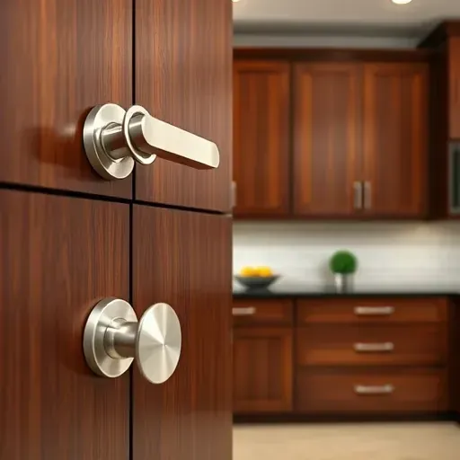 Modern Pasadena kitchen with sleek brushed nickel cabinet handles and dark polished wood cabinetry