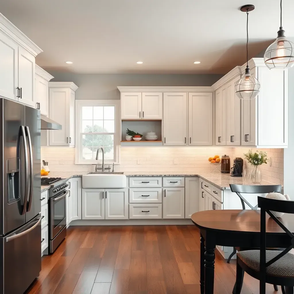 Detailed kitchen remodeling in Hanover, MD with modern appliances, sleek cabinets, and elegant lighting.