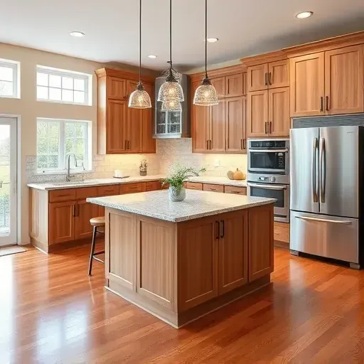 Remodeled Bethesda MD kitchen with matte modern cabinets stainless steel appliances and a quartz-topped central island