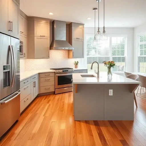 Bright open-concept kitchen in Highland MD with modern cabinetry, stainless steel appliances, and quartz island.
