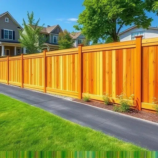 Freshly installed polished wooden fence in Pasadena MD with lush lawn, suburban background, and detailed landscaping under morning light