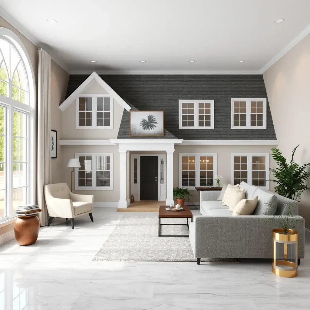 Modern Clarksville home exterior renovation with new siding, landscaped yard, large windows, and sleek driveway.