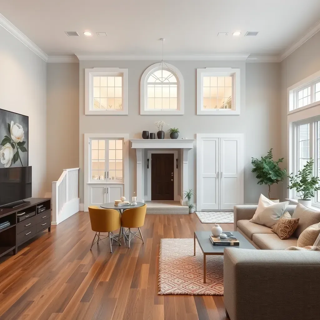 Modern kitchen in Silver Spring, MD with sleek cabinetry, quartz countertops, island with seating, stainless appliances, stylish backsplash, and bright natural light.