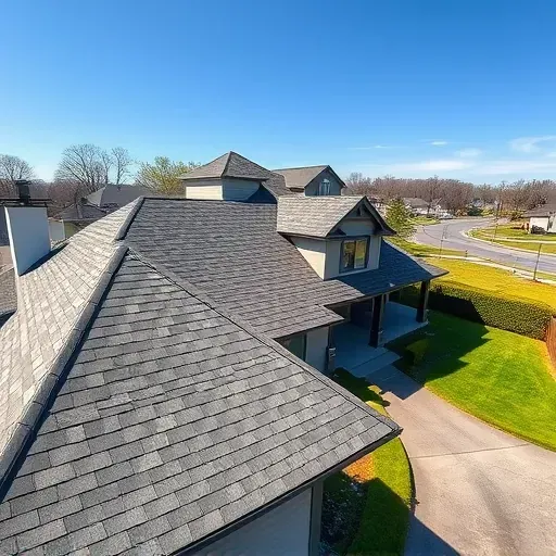 Newly installed asphalt shingle roof on modern Pasadena Maryland home with lush yard and blue sky