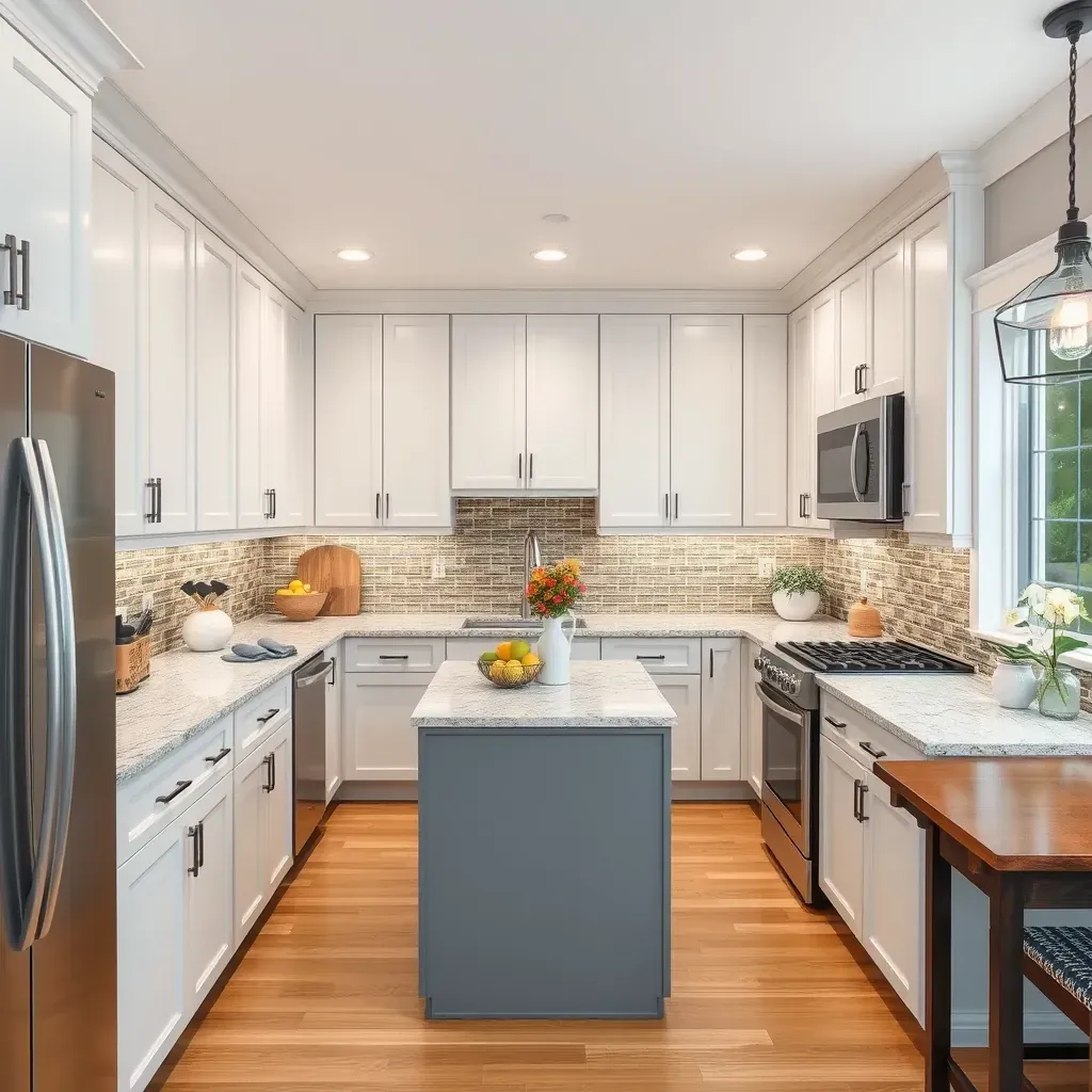 Pasadena, MD kitchen remodel featuring modern cabinetry, sleek countertops, and stylish lighting fixtures.