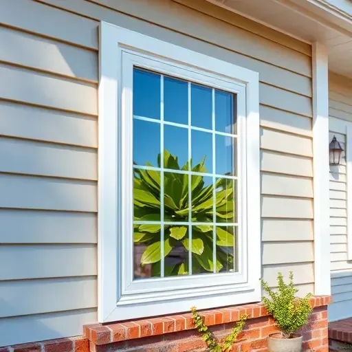 Freshly replaced modern window with clear glass, set in a well-maintained home exterior with greenery and a blue sky