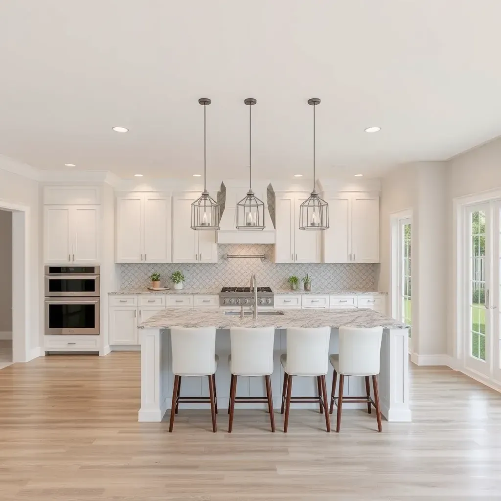 Modern Brandywine home with new siding, renovated patio, deck, lush yard, construction tools, and scaffolding during remodeling.