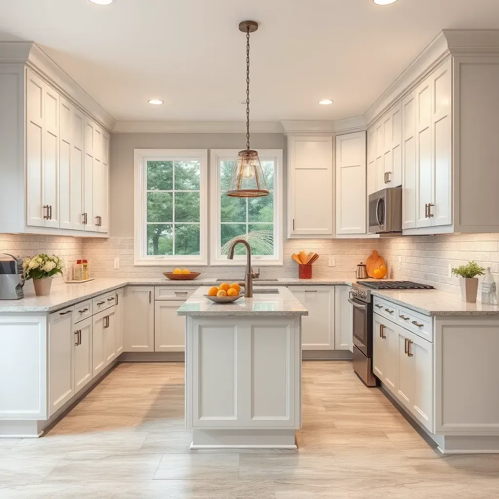 Detailed modern kitchen remodeled in Marriottsville, MD, featuring sleek cabinetry, quartz countertops, and stainless steel appliances.