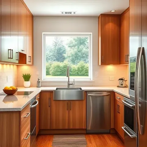 Freshly renovated Pasadena MD kitchen with modern cabinetry, stainless steel appliances, and polished hardwood flooring.