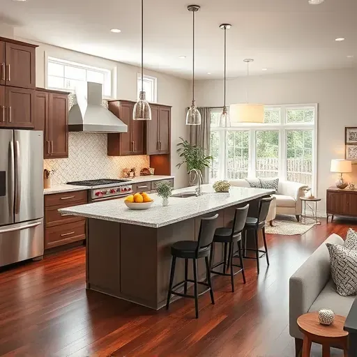Modern kitchen in Welcome MD featuring granite countertops, stainless steel appliances, open layout, and stylish decor.