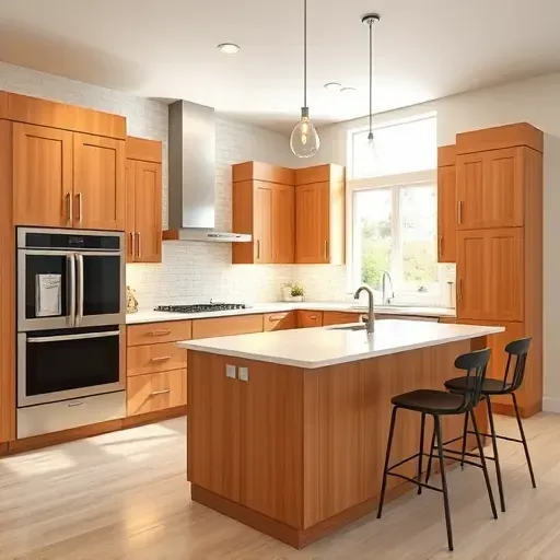 Bright renovated Fallston MD kitchen with modern wood cabinets quartz counters stainless steel appliances and natural light