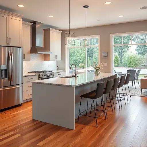 Recently remodeled modern kitchen in Gambrills MD with sleek cabinetry, stainless appliances, granite island, and natural light