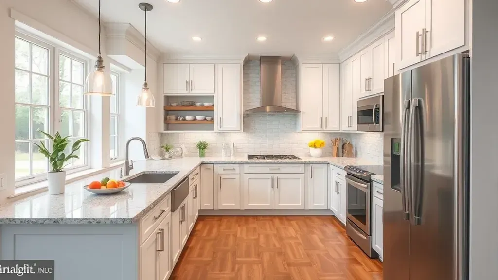 Kitchen remodeling projects showcasing modern designs in Pasadena, MD with elegant finishes and layouts.