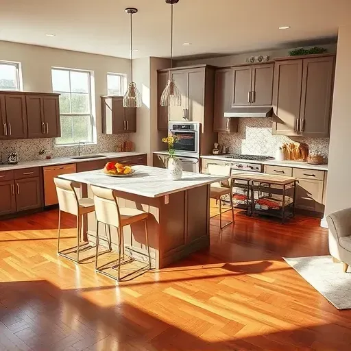 Modern kitchen remodel in Clarksville MD with sleek cabinetry, granite countertops, open layout, and elegant decor.