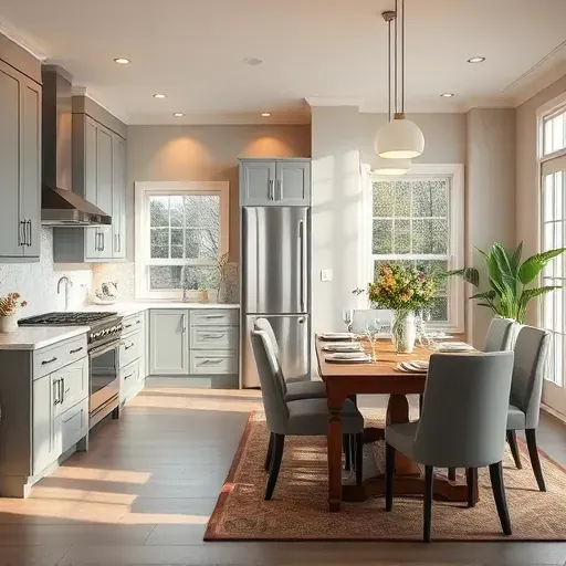 Stunning kitchen and dining area in Parkton, MD with modern cabinetry, quartz countertops, and elegant decor.