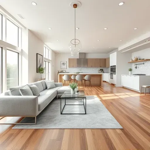 Stylish modern living room in Phoenix MD with contemporary furniture, natural light, and elegant design features.