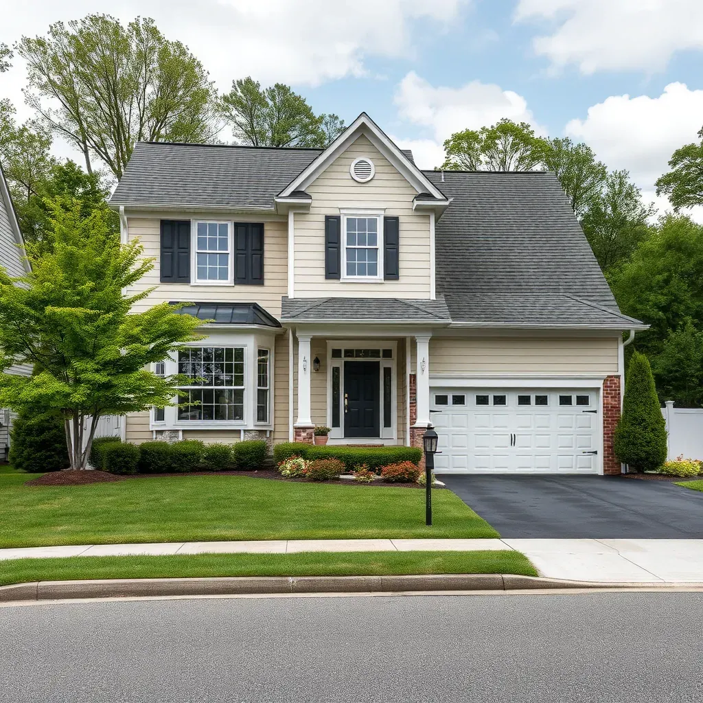 A modern kitchen in Woodbine, MD featuring sleek cabinetry, granite countertops, stainless steel appliances, and stylish lighting.