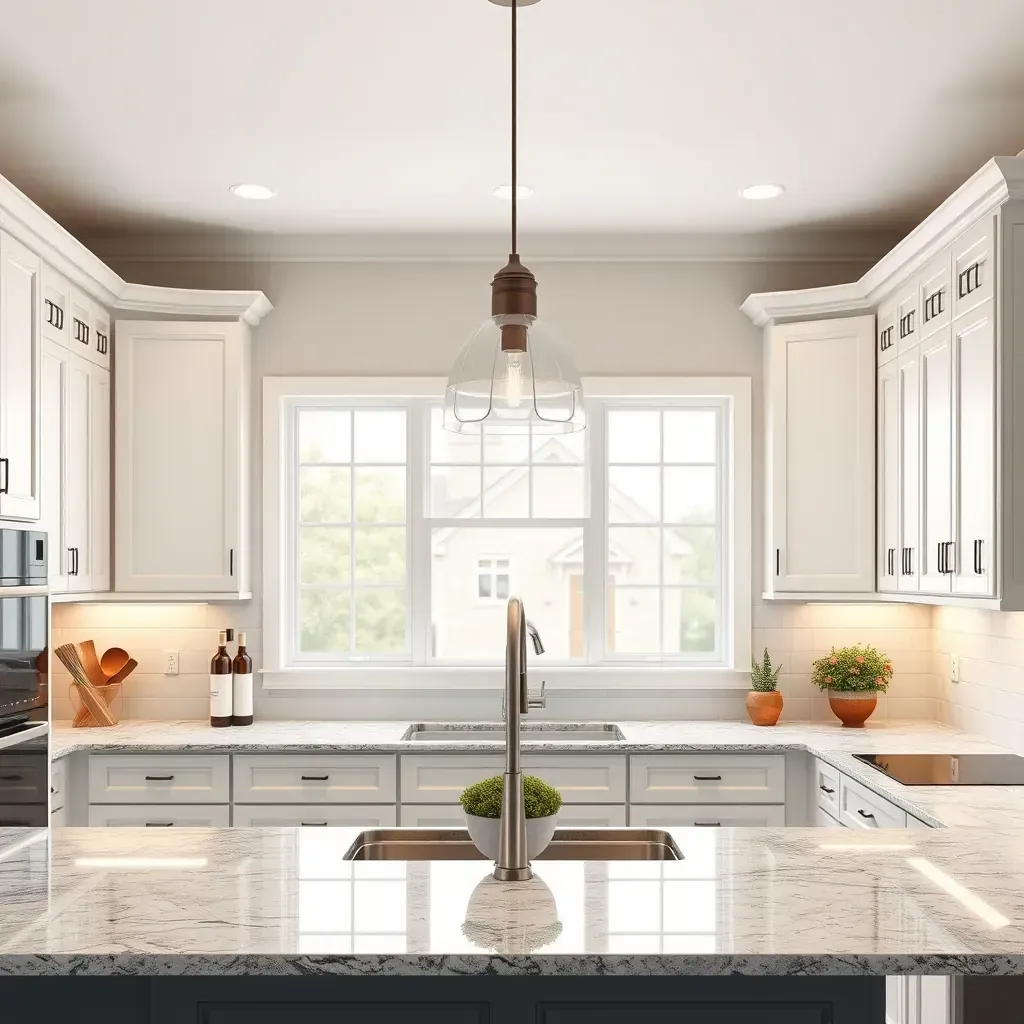 Detailed modern kitchen remodel in Dunkirk, MD with sleek cabinets, stainless appliances, and stylish lighting.