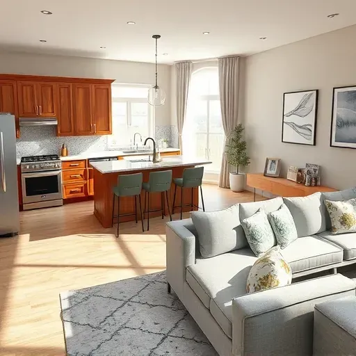 Stunning Annapolis kitchen and living area remodel with custom cabinetry, granite countertops, and modern decor.