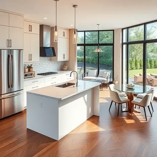 Modern kitchen remodel in Silver Spring, MD featuring sleek cabinetry, quartz countertops, and spacious island with natural light.