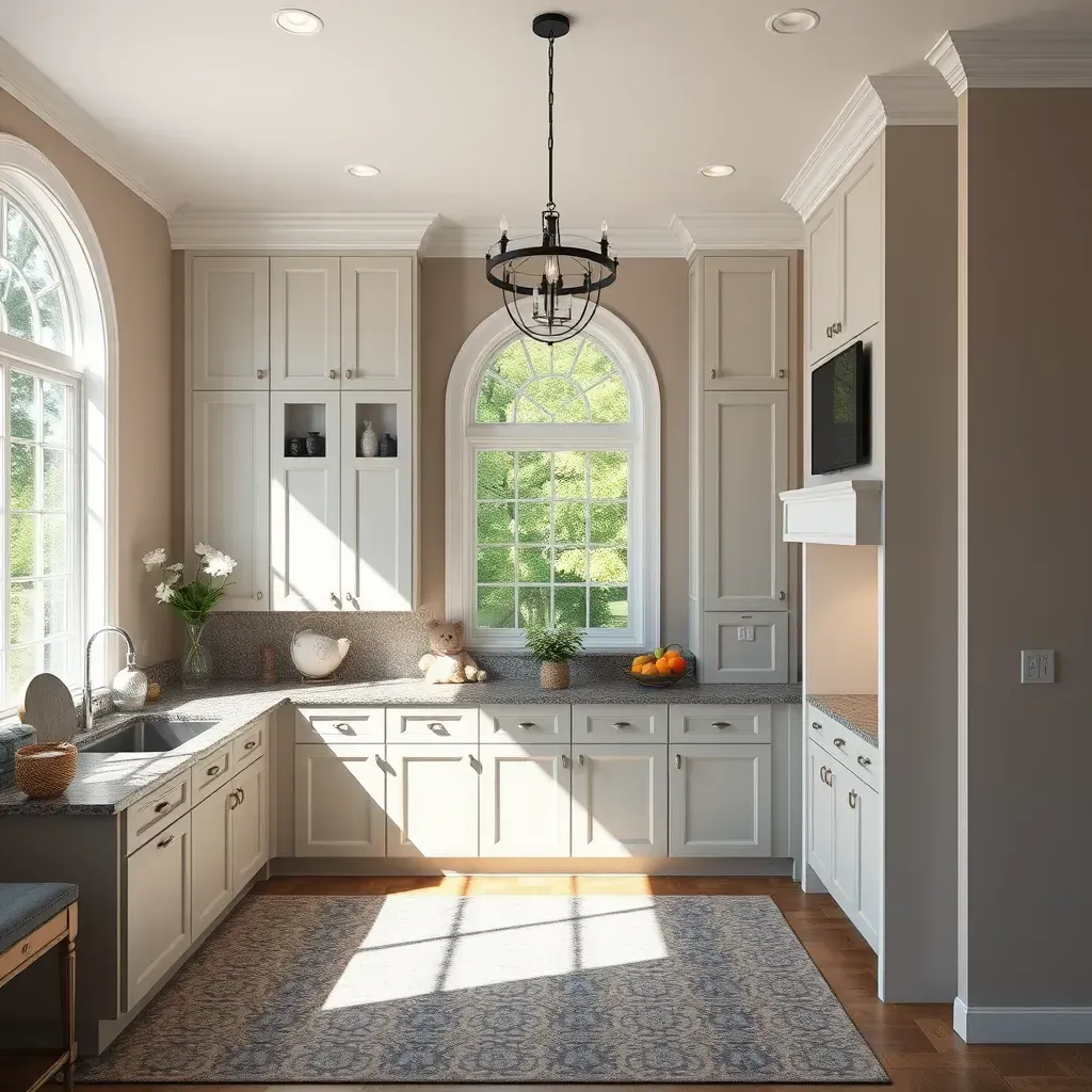 Remodeled Severna Park, MD kitchen featuring sleek cabinetry, quartz countertops, stainless appliances, hardwood floors, and ample natural light.
