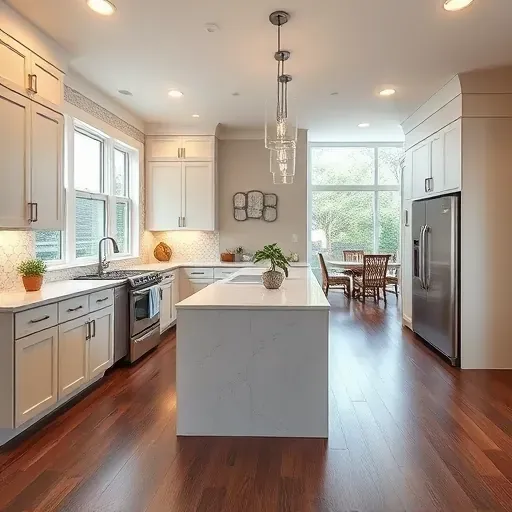Modern kitchen remodel in New Market MD with sleek cabinetry, stainless steel appliances, quartz countertops, and ample natural light.