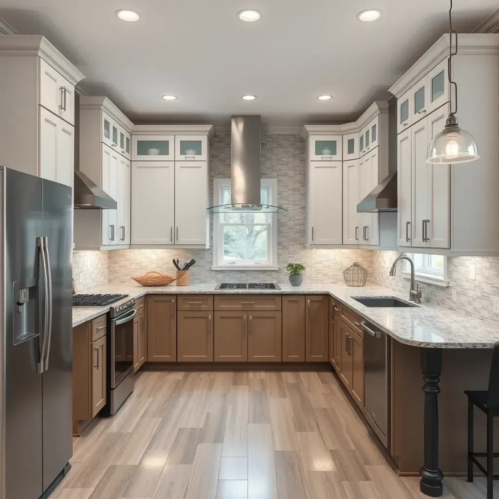 High-end, modern kitchen remodel in Hughesville, MD with sleek cabinetry, quartz countertops, and contemporary fixtures.