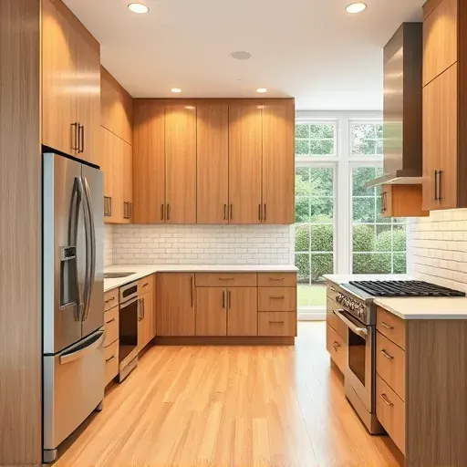 Remodeled Hanover MD kitchen with modern oak cabinets quartz countertops stainless steel appliances hardwood floors and natural light