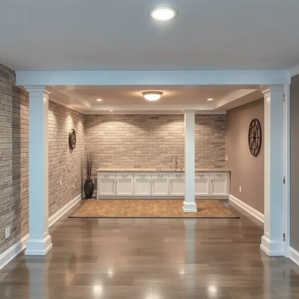 Basement Remodeling projects in Pasadena, MD showcasing a modern, stylish finished basement with sleek furnishings.