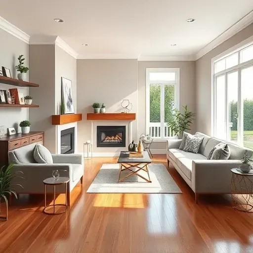 Elegant living room in Huntingtown MD with hardwood floors, modern fireplace, and stylish decor, showcasing high-end remodeling.