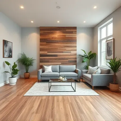 Remodeled living room in West Friendship MD features wooden floors, light gray walls, and modern decor with plants.