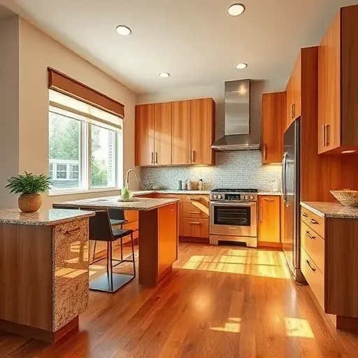 Recently renovated Pasadena kitchen with modern wood cabinets stainless appliances granite countertops hardwood flooring and natural light