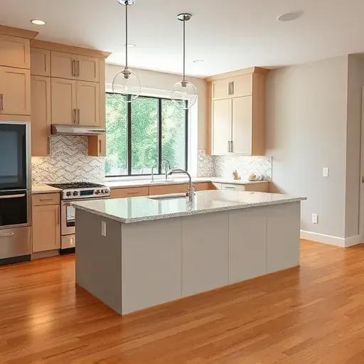 Remodeled Brandywine Maryland kitchen with modern matte cabinets granite island stainless steel appliances and natural light