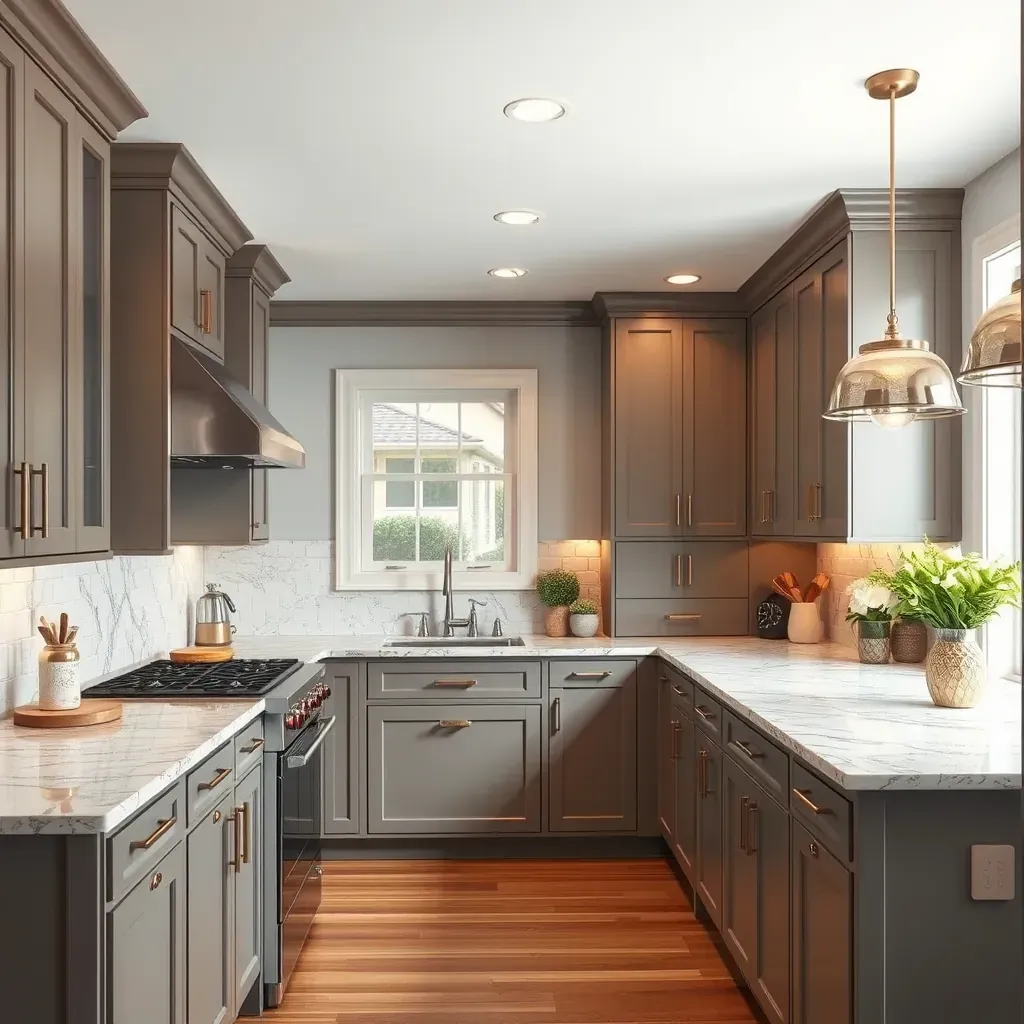 Modern Annapolis kitchen remodel with white cabinets, quartz counters, hardwood floors, stainless appliances, and coastal decor.
