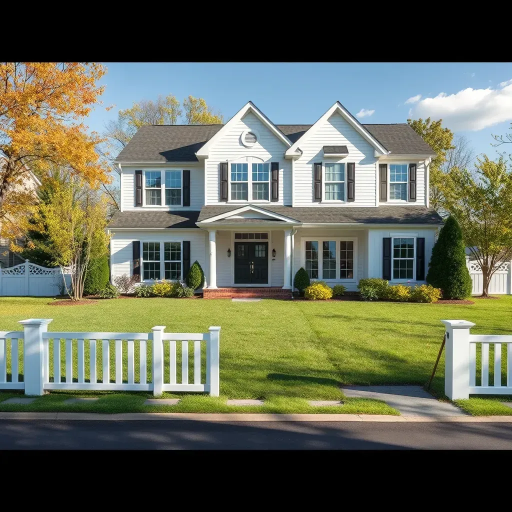 Modern home exterior in Dayton, MD with fresh paint, new siding, large windows, landscaped yard, and renovation tools.