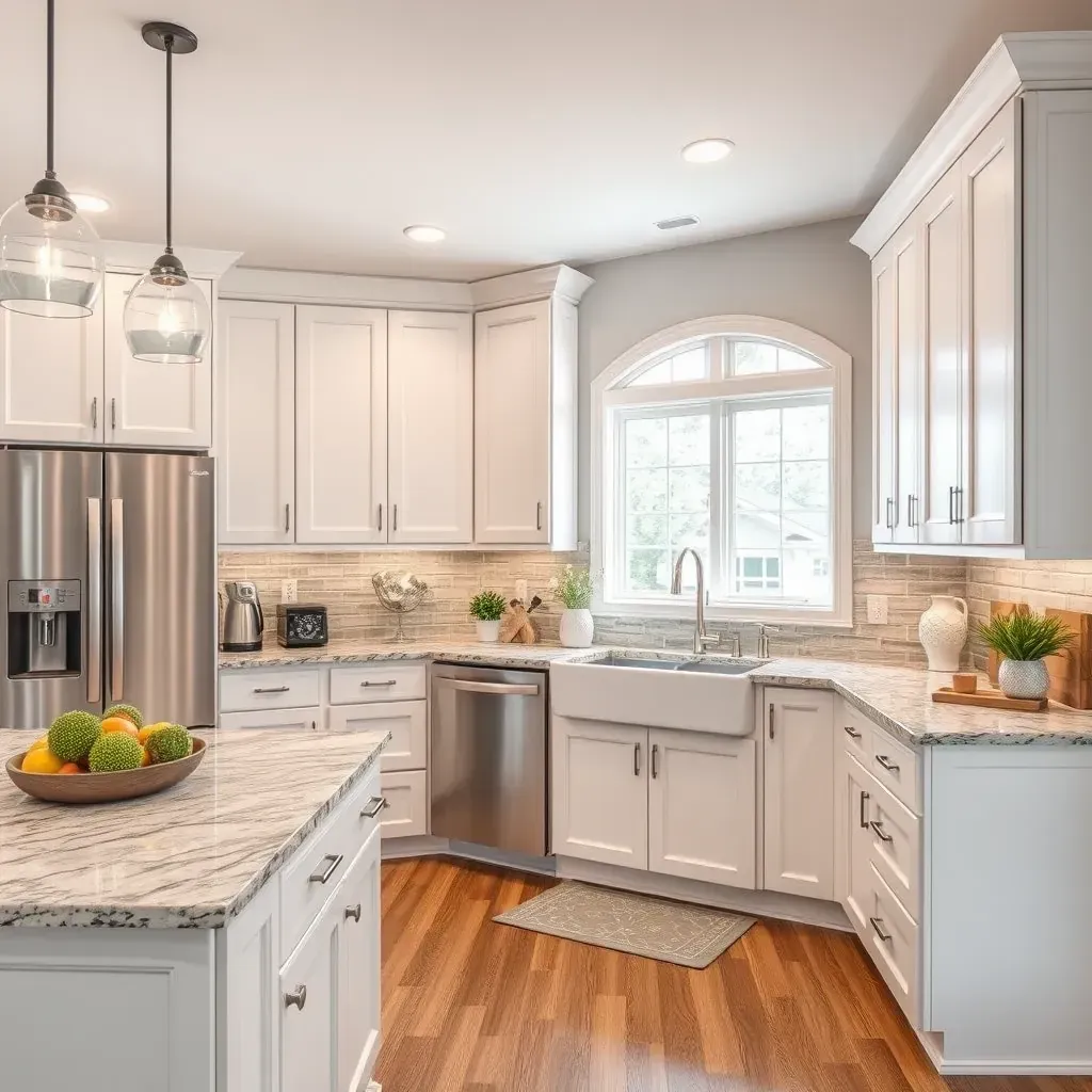 Modern West Friendship, MD kitchen with sleek cabinets, quartz island, stainless appliances, and natural light.