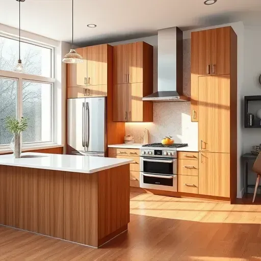 Beautiful renovated Clarksburg MD kitchen with modern wood cabinets quartz countertops stainless steel appliances and natural light