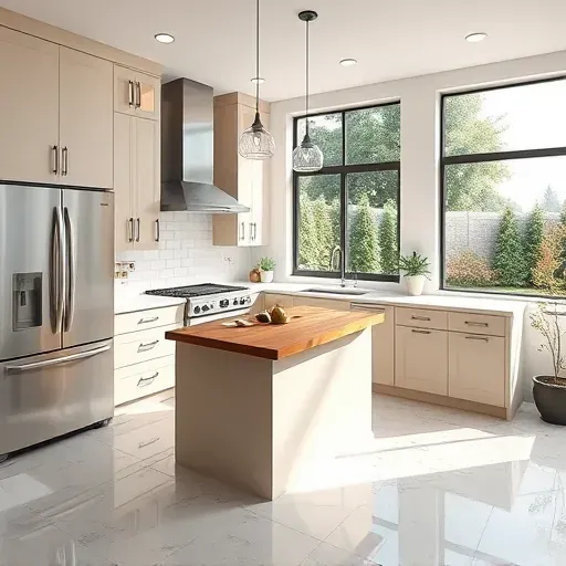 Remodeled kitchen in Bowie MD with sleek matte cabinetry, quartz countertops, stainless appliances, and bright lighting.