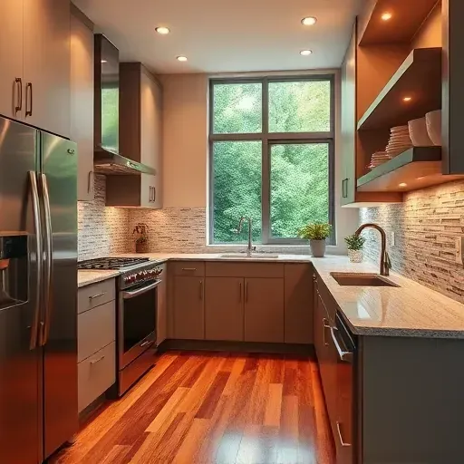 Renovated modern kitchen in Middletown MD with stainless steel appliances, granite countertops, and natural lighting.